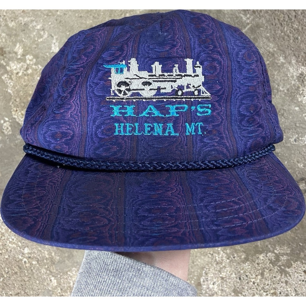 Vintage Hap's Helena Mt Cap Purple Strap Back Adjustable Geometric‎ Pattern Logo